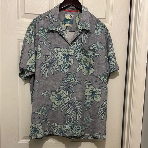 Tommy Bahama silk Men's Tropical Print Shirt - Gray and Green - Picture 1 of 6